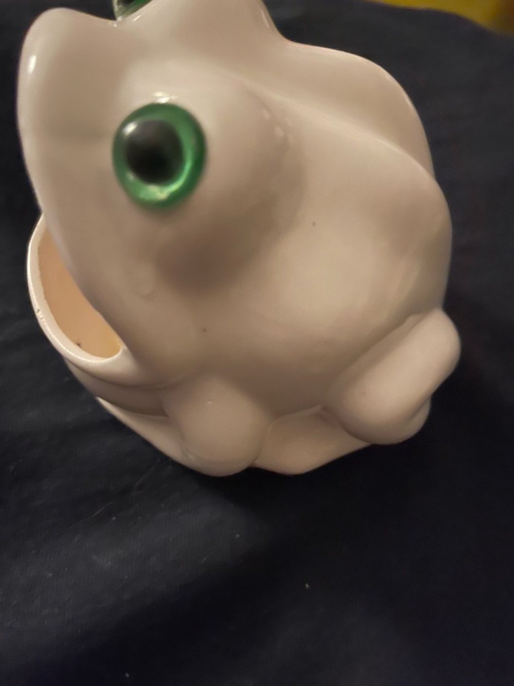 Vintage Frog Sponge Holder Spoon Rest White Ceramic Green Eyes Caddy 1970’s - Picture 3 of 7